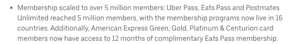 Uber Eats Membership Guidance Q4 '20