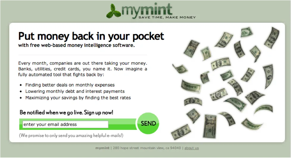 Original Mint.com Landing Page