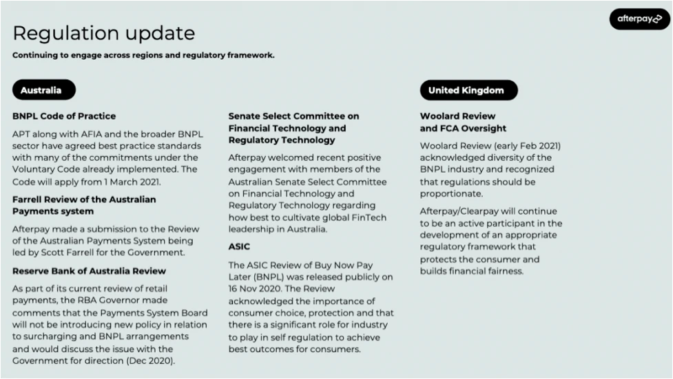 Afterpay Regulatory Update