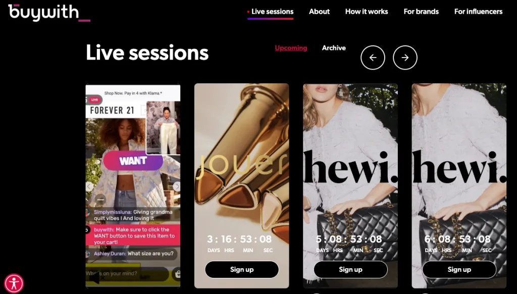 BuyWith Live Shopping homepage - 2023