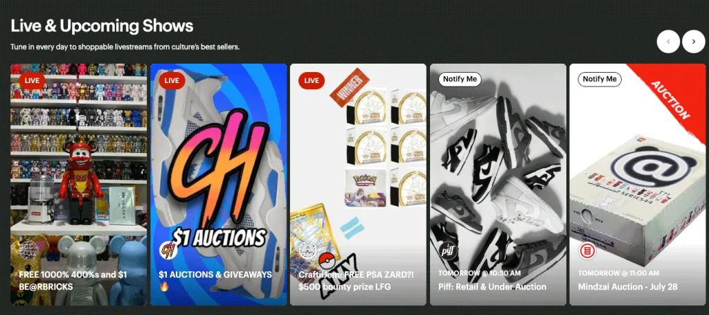 NTWRK Live Shopping homepage - 2023