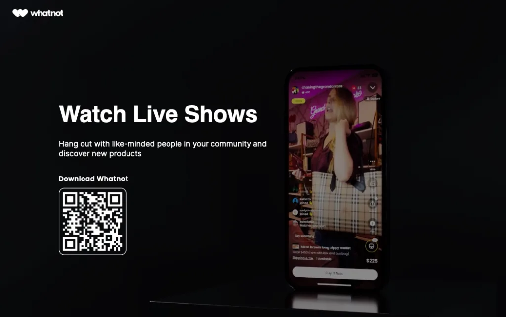 WhatNot Live Shopping homepage - 2023